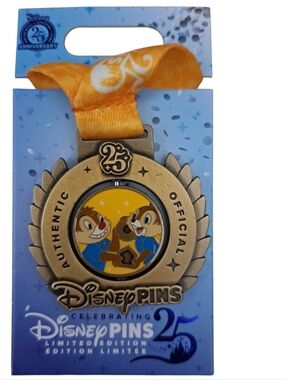 Disney Chip and Dale 25th Anniversary Yellow and Gold Commemorative Pin